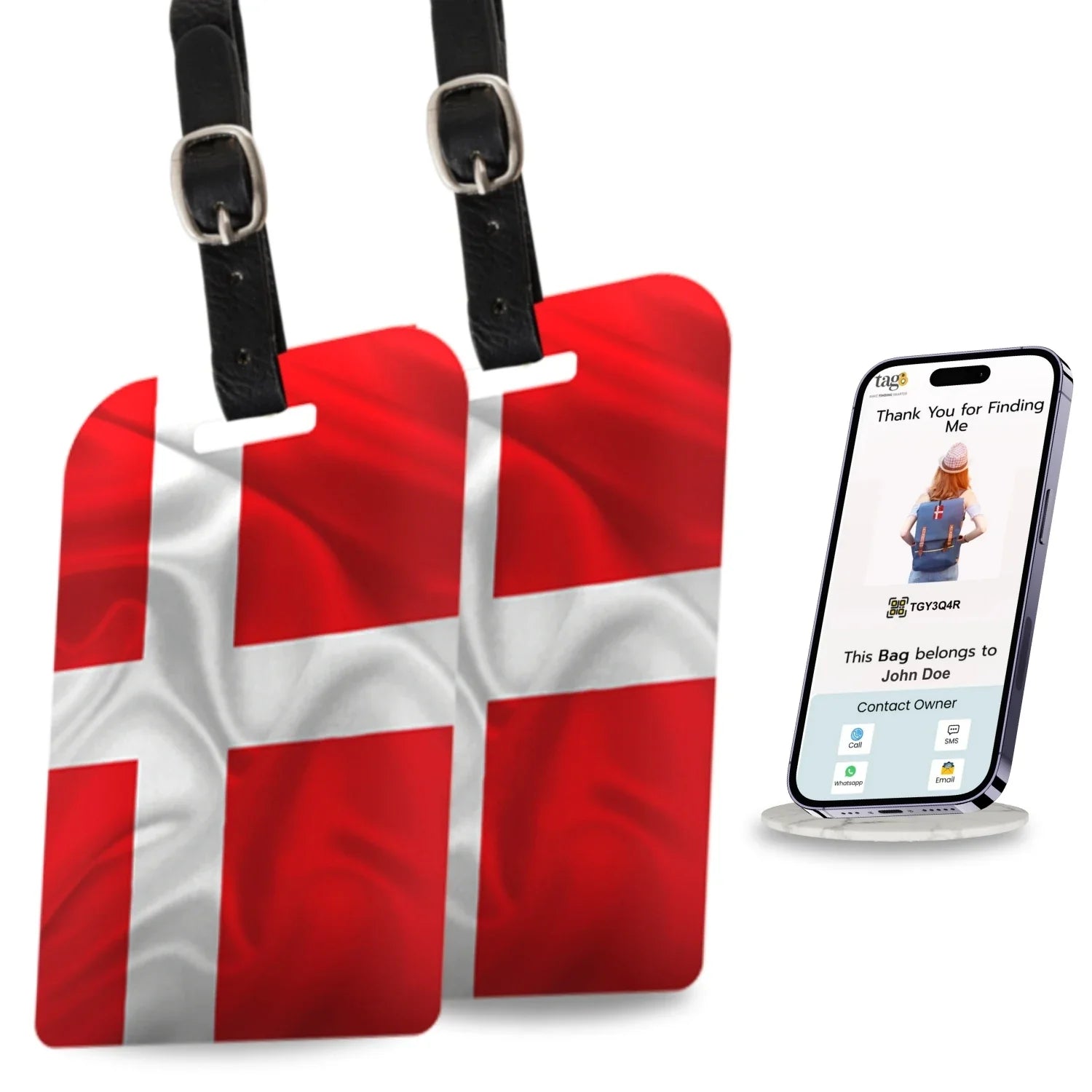Smart Bag Security Tag - Denmark Flag [Pack 2]