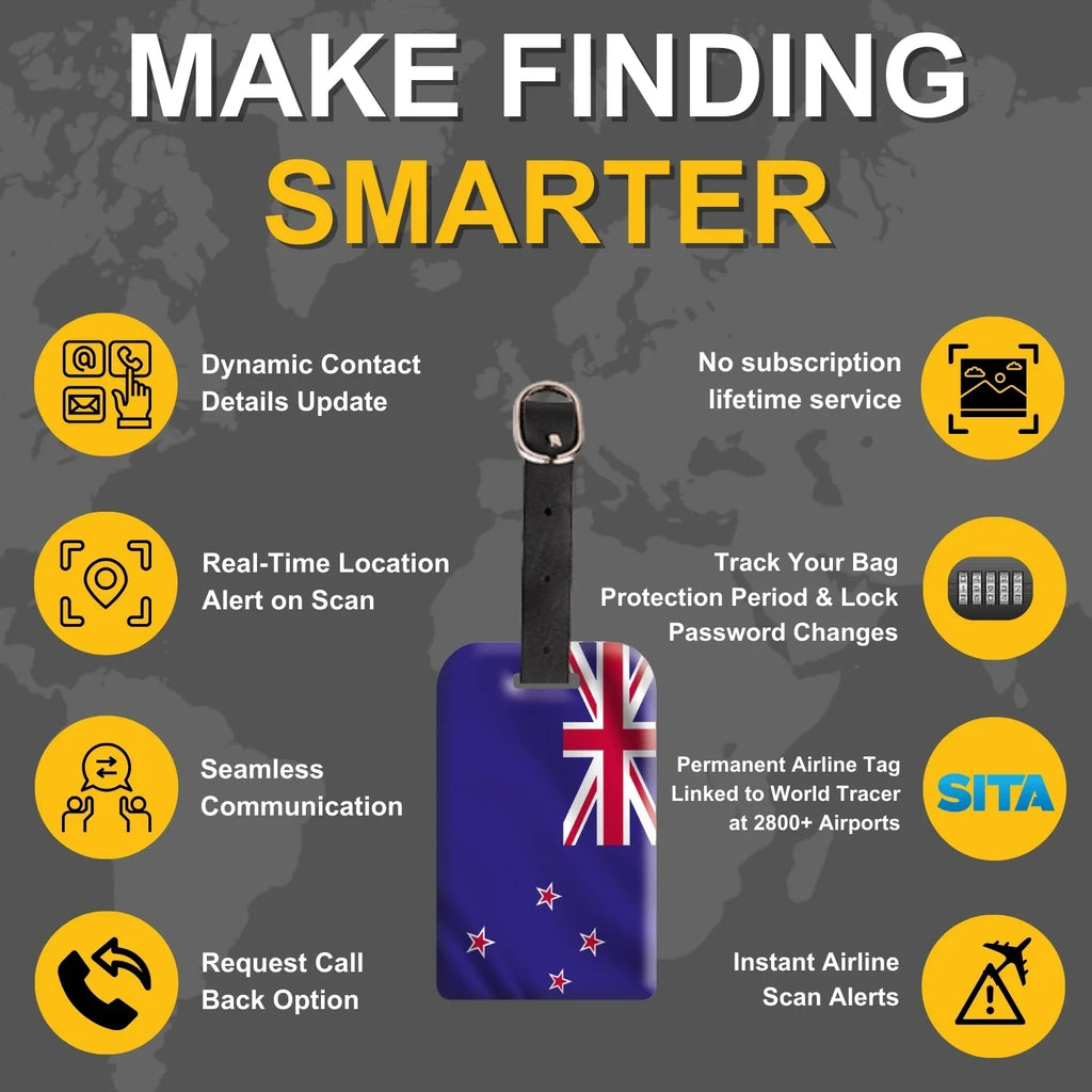 Smart Bag Security Tag -  New Zealand Flag [Pack 2]